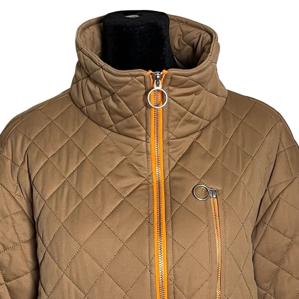 Avec Les Filles Quilted Cropped Mock High Neck Zip Front Jacket Orange Zip — S - Picture 4 of 14